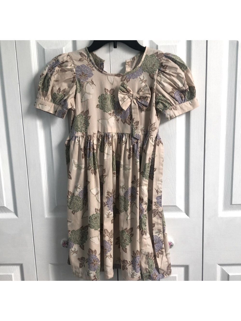 Handmade Girls Floral Cream Dress Vintage J. Manes Fabric